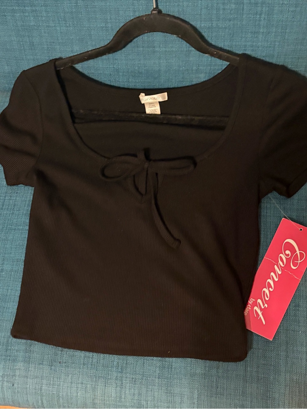 Bozzolo NWT Black Scoop Tie-Front Crop Top - Small - Picture 3 of 5
